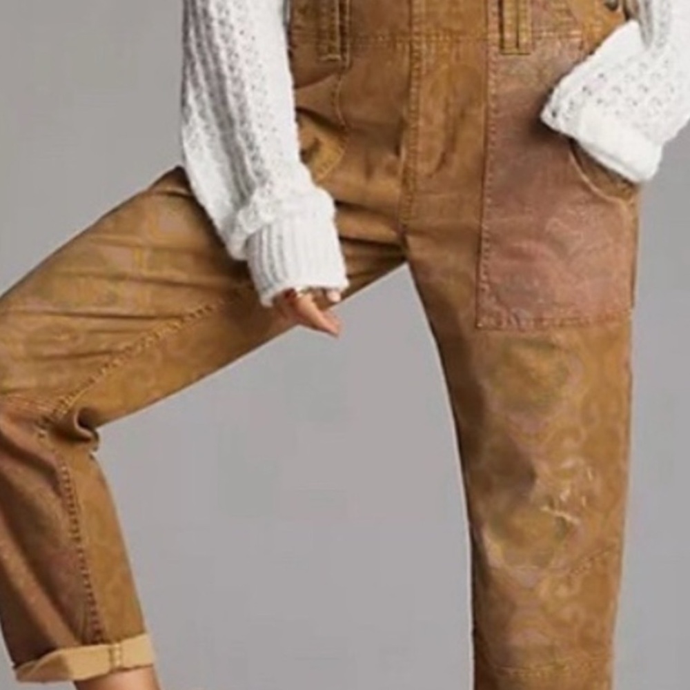 Anthro Pilcro Tan distressed overalls